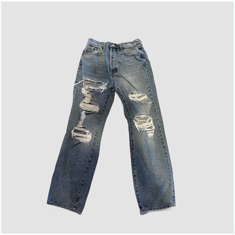 Cello Mom Jeans Size 9 High Rise Button Fly Distressed Straight Leg 29 x 30